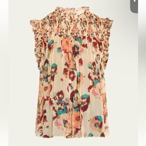 ULLA JOHNSON Georgina Sleeveless Ruffled Floral Silk Top 100% Silk floral Size 6